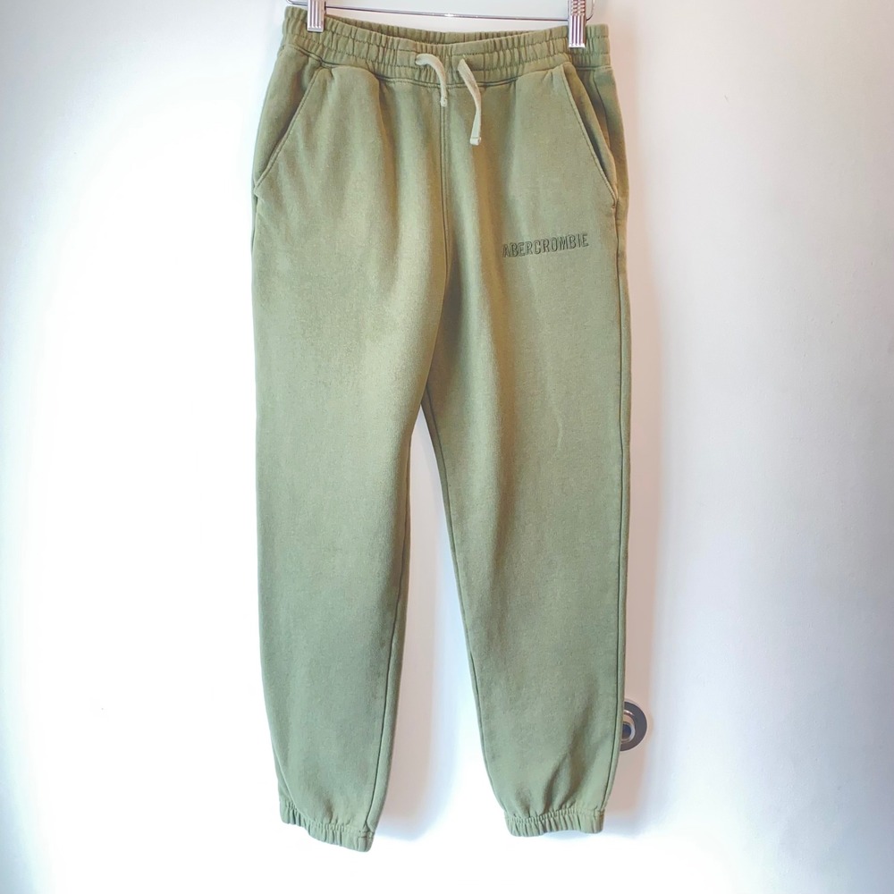 Abercrombie Joggers Kids 13/14 Green Sweatpants Fleece Logo Pockets Drawstring